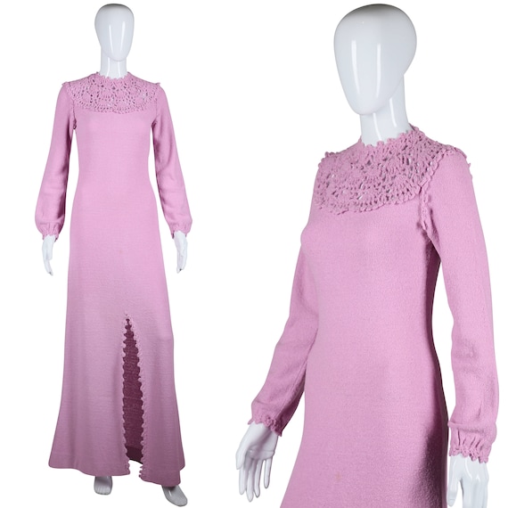 Lavender Sweater Dress 70s Knit Dress 1970s Maxi D