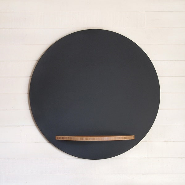 Round Hanging Chalkboard - 26 Inch Diameter, Modern with Bamboo Plywood Tray