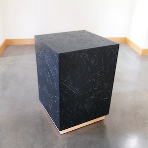 Pedestal 20"h x 12"sq. Black Stained OSB with Juniper Wood Base, Called a Teton Pedestal, Modern and Industrial, Custom Sizes and Colors