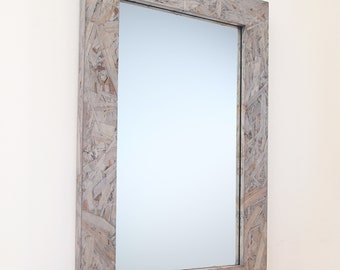 Mirror 22" x 34" Gray OSB Wood Finish For a Modern Industrial Look. Handmade, Wall Hanging, Custom Sizes and Colors Available