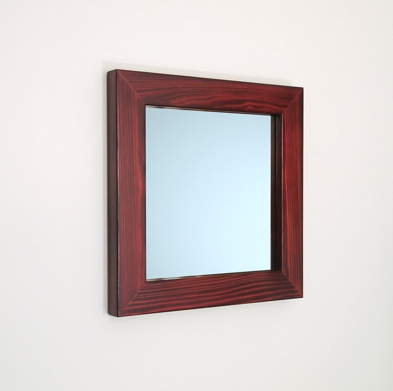 Wood Mirror Flame Charred In Red Modern 18 X Wall Hanging Square Frame Custom Mirrors
