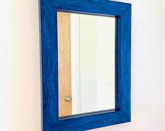 Mirror 15" x 20" Blue Timberstrand Wood, Handmade Wall Hanging Modern/Industrial, Custom Sizes, Custom Mirror