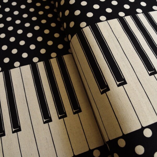 Black white and polka dot keyboard piano fabric from Kokka Japan - Last Half Yard