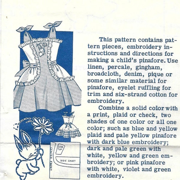 1950s Mail Order 7061 Childs Summer Pinafore with Shoulder Ties and Full Skirt Vintage Sewing Pattern Size 4
