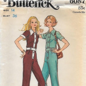1970s Butterick 6087 Misses Short Sleeve Jumpsuit Vintage Sewing Pattern Size 14 Bust 36