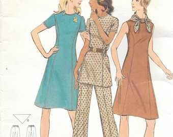 1970s Butterick 6582 Princess Seam Dress or Tunic and Wide Leg Pants Vintage Sewing Pattern Size 18 Bust 40 Brady Bunch