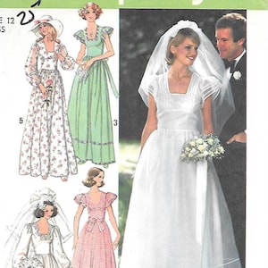 1970s Simplicity 7886 Shaped Bodice Wedding Gown and Bridesmaid Dress Vintage Sewing Pattern Size 12 Bust 34 UNCUT