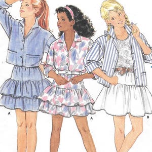 1980s Butterick 6264 Girls Fast and Easy Ruffled Skirt and Shirt Vintage Sewing Pattern Sizes 7 8 and 10 Breast 26 to 28 1/2 in