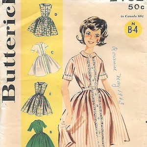 1960s Butterick 2192 Girls Shirtwaist Fit and Flare Dress Wardrobe Vintage Sewing Pattern Size 8 Breast 26 Full Skirt Sleeveless image 1