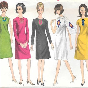 1960er Jahre Vogue 6659 A-Linie Kleid mit Applikation und Schal Vintage Schnittmuster Größe 16 Büste 36