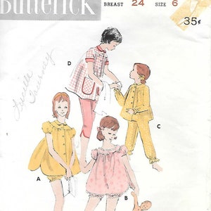 1950s Butterick 7843 Girls Sleepwear and Playsets Vintage Sewing Pattern Size 6 Breast 24 Babydolls image 1