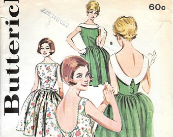 Close Out/ BOGO 1960s Butterick 9752 Fit and Flare Low Back Dress Vintage Sewing Pattern Size 10 Bust 31 MISSING INSTRUCTIONS