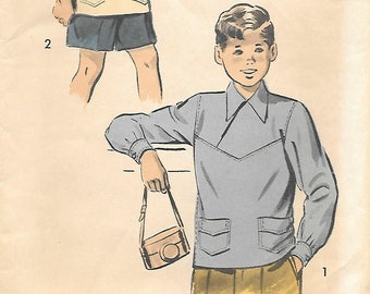 1950s Advance 5439 Boys Pullover Unprinted Vintage Sewing Pattern Size 6 Rockabilly