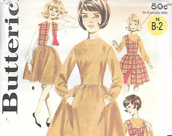 1960s Butterick 2822 Girls Fit and Flare Dress Jumper and Vest Vintage Sewing Pattern Size 12 Breast 30