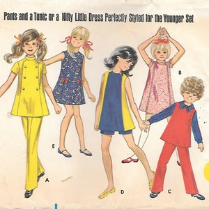 Jaren 60 Butterick 5342 meisjes mod-jurk trui shorts en broek vintage naaipatroon maat 8 speelkleding