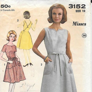 Molde de costura vintage Advance 3152 para vestido feminino, modelo envelope nas costas, anos 1960, tamanho 12 (busto 32), sem mangas, estilo rockabilly.