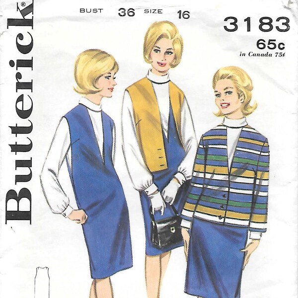 1960s Butterick 3183 Slim Fit Deep V Neck Jumper Cardigan Vest and Cowl Neck Top Vintage Sewing Pattern Size 16 Bust 36