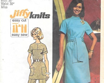 1970s Simplicity 5557 Misses Knit Dress or Tunic and Pants Vintage Sewing Pattern Sizes 12 or 16 Bust 34 or 38 Roll Collar Sash