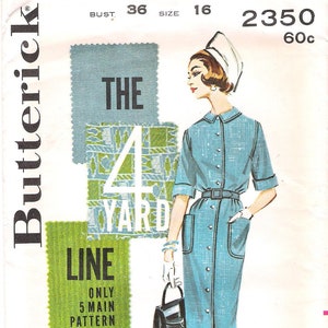 1960s Butterick 2350 Slim Fit Shirtwaist Dress Vintage Sewing Pattern Size 16 Bust 36 Quick-n-Easy UNCUT Wiggle Dress