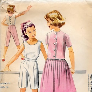 May include: Vintage McCall's sewing pattern for girls' separates, including a skirt, blouse, jacket, pants, and shorts. The illustration features three girls in various outfits, showcasing the design options. The pattern is size 8.