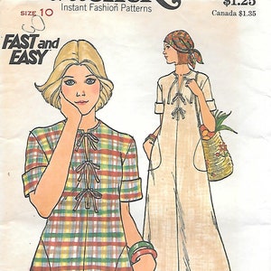 1970s Butterick 4201 Boho Tunic Top or Caftan with Tie Closing Vintage Sewing Pattern Size 10 Bust 32 1/2 COMPLETE