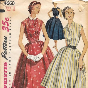 1950er Jahre SIMPLECITY 4660 Ärmelloses Fit and Flare Shirtwaist Kleid Vintage Schnittmuster Größe 16 Büste 34