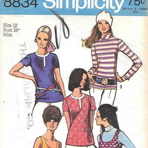 1970s Simplicity 8834 Misses Blouses and Tank Tops Vintage Sewing Pattern Size 12 Bust 34 Sleeveless Bias Roll Collar