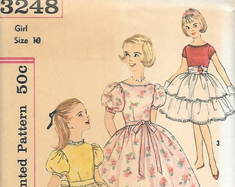 1950s Simplicity 3248 Girls Party Dress and Cummerbund Vintage Sewing Pattern Size 10 Bust 28 Full Skirt UNCUT