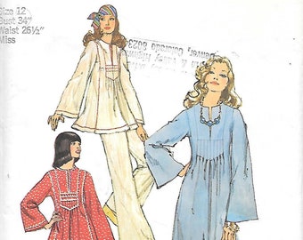 1970s Simplicity 6044 Misses Caftan or Tunic and Wide Leg Pants Vintage Sewing Pattern Size 12 Bust 34 Uncut