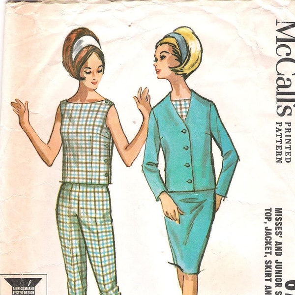 Close Out/ BOGO 1960s McCall's 6726 Junior Slim Fit Pants, Skirt, Top and Jacket Vintage Sewing Pattern Size 13 Bust 33 Missing Instructions