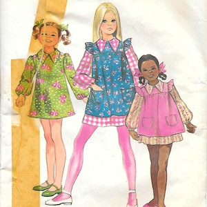 1970年代 シンプリシティ 9843 女の子用ミニドレス スモック付き ヴィンテージ 裁縫パターン サイズ8 胸囲27 エプロン
