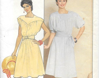 1980s Butterick 4794 Lovely Summer Gathered Yoke Dress with Waist Sash Vintage Sewing Pattern Size 12 Bust 34