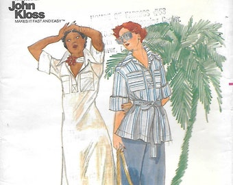 1970s Butterick 4251 John Kloss Casual Summer Long Dress Top and Pants Vintage Sewing Pattern Size 12 Bust 34 Boho Hippie Retro