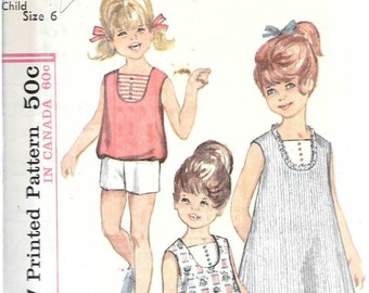 1960s Simplicity 5988 Cute Summer Dress Top and Shorts Vintage Sewing Pattern Girls 6 Breast 24 Sleeveless