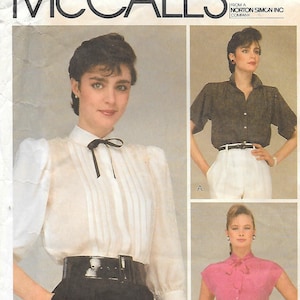 Close Out/BOGO 1980s McCalls 8584 Carol Little Blouses with Tucks and Tie Collar Vintage Sewing Pattern Size 12 Bust 34