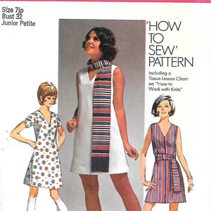 1960s Simplicity 8613 Simple V Neck Dress with Sash Vintage Sewing Pattern Junior Petite 7 Bust 32 Sleeveless