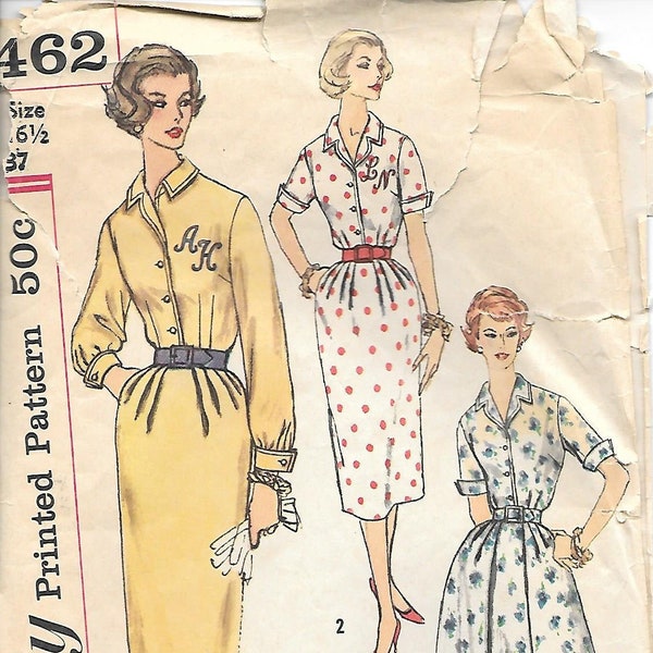 1950s Simplicity 2462 Half Size Shirtwaist Dress with Two Skirts Vintage Sewing Pattern  Size 16 1/2 Bust 37