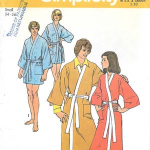1970s Simplicity 5685 Easy Unisex Wrap Bathrobe Vintage Sewing Pattern Small Chest 34 to 36 Contrast Trim Jiffy