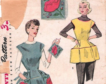 LOVELY VTG 1950s POPPY APRON & POTHOLDER Sewing Pattern LARGE 