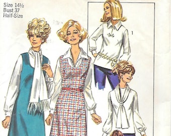 1970s Simplicity 8890 Half-Size Jumper with Blouse and Scarf Vintage Sewing Pattern Size 14 1/2 Bust 37
