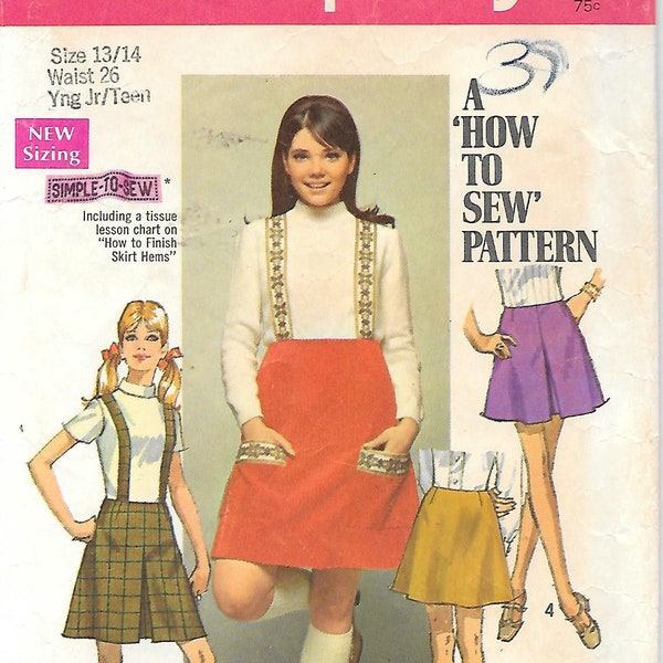 Close Out/ BOGO 1960s Simplicity 8363 Teen Mini Skirt with Suspender or Inverted Pleat Vintage Sewing Pattern Size 13/14 Waist 26