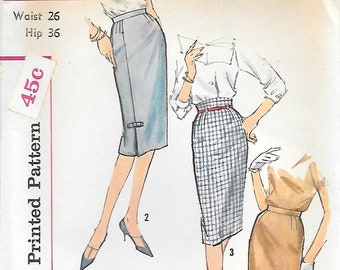 1950s Simplicity 2975 Misses Slim Fit Skirt with High Waist Vintage Sewing Pattern Waist 24 or 26 UNCUT Wiggle Skirt