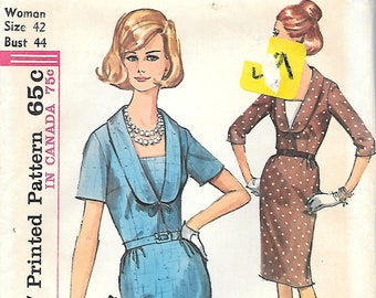 1960s Simplicity 5790 Womens Slim Fit Dress with Detachable Vestee Vintage Sewing Pattern Size 42 Bust 44 UNCUT