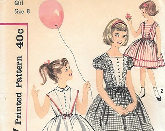 1960s Simplicity 3372 Girls Party Dress with Full Skirt and Puffed Sleeves Vintage Sewing Pattern Size 8 Breast 26 Sleeveless