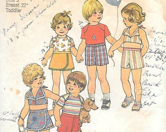 Close Out/ BOGO 1970s Simplicity 7503 Toddlers Shorts Pantskirt Pullover Top and Halter Vintage Sewing Pattern Size 7 Breast 22