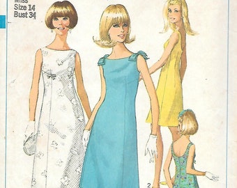 1960s Simplicity 7085 Sleeveless Princess Seam Dress with Low Round Back Vintage Sewing Pattern Size 14 Bust 34 Formal