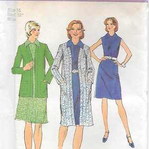 1970s Simplicity 6149 A Line Sleeveless Fitted Dress and Cardigan Vintage Sewing Pattern Size 16 Bust 38 UNCUT Full Length Jacket