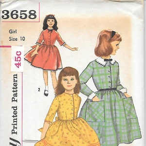 1960s Simplicity 3658 Girls Fit and Flare Dress with Detachable Collar and Cuffs Vintage Sewing Pattern Size 10 Breast 28 UNCUT