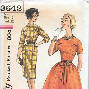 1960s Simplicity 3642 Misses Dress with Unique Chest Pockets and Two Skirts Vintage Sewing Pattern Size 12 Bust 32 UNCUT