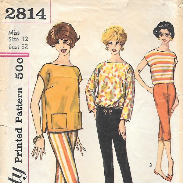 1950s Simplicity 2814 Tunic Top and Capris Vintage Sewing Pattern Size 12 Bust 32 Beachwear Tiki Slim Fit Pants